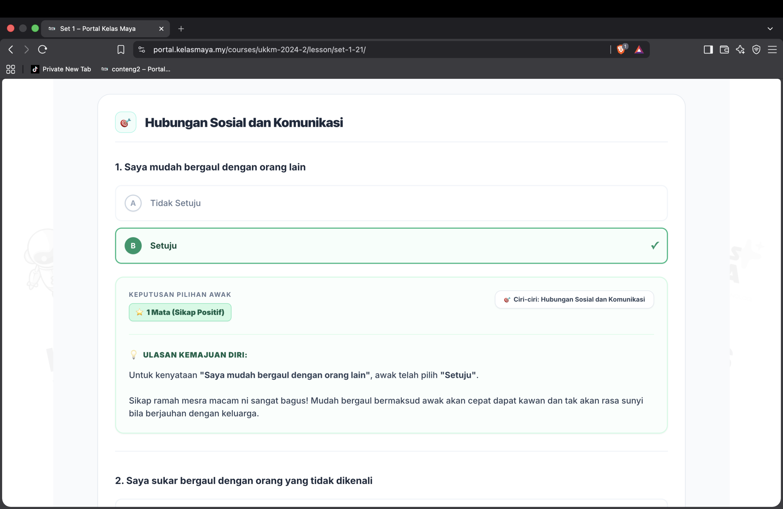 Contoh Semakan Jawapan Positif